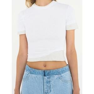 NEW CHRISTOPHER ESBER sheer overlay loophole rib tee in white / heather grey